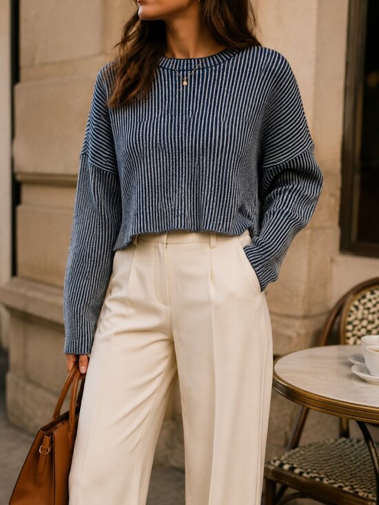 Noisy may Sweaters - Noisy May Blue & White Cropped Ribbed Sweater – Size S